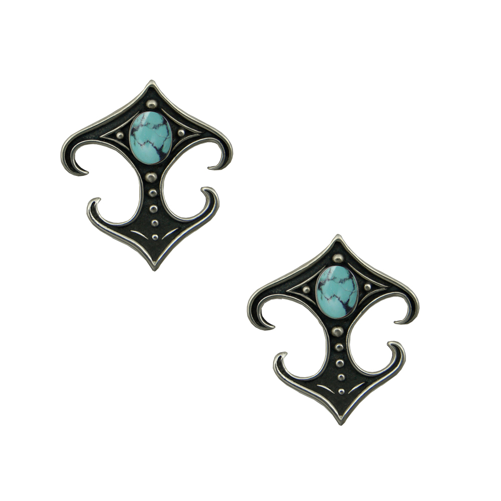 Sterling Silver Designer Post Stud Earrings With Chinese Turquoise